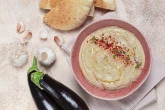 Babaganoush, eggplant appetizer, traditional Lebanese cuisine, homemade, no people
