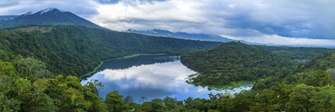 Aerial view, panorama, lake and rainforest, Laguna Hule, Alajuela province, Costa Rica, Central