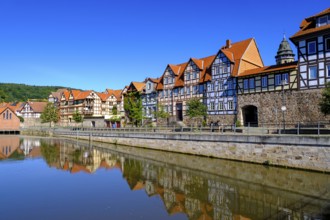 Half-timbered houses on the River Fulda, German Half-Timbered Houses Route, Hannoversch Münden,