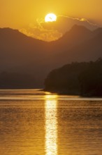 Sunset on the Mekong near Luang Prabang, Laos, Asia