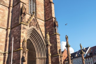 Facade of the Freiburg Minster in Freiburg im Breisgau, Germany, Europe