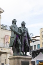 Goethe-Schiller monument in front of the German National Theatre in Weimar, Thuringia, Germany,