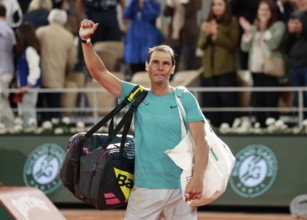 Record holder Rafael Nadal waving good bye at the French Open, Roland Garros, Paris, France.