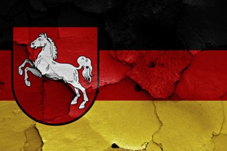 Flags of Lower Saxony and Germany painted on cracked wall