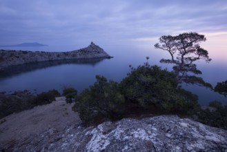 Sunset on rocky coast of Black sea. Crimea, Ukraine, Europe