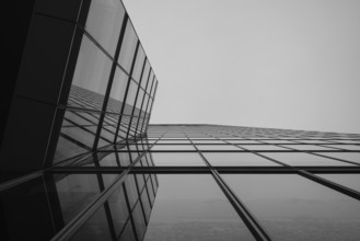 High-rise building in Mediapark Cologne, black and white, Cologne, Germany, Europe