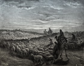 Abraham Goes to the Land of Canaan, Old Testament, woodcut by Gustave Doré
