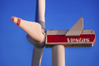 Vestas wind turbine at the Sintfeld Nord car park on the A44 motorway, Bad Wünnenberg, North