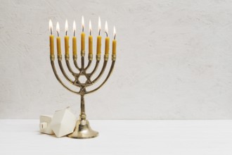 Hebrew menorah with candles burning. Resolution and high quality beautiful photo