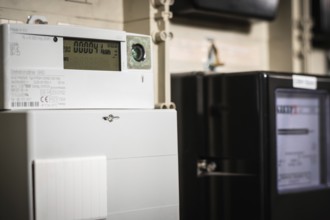 Meter cabinet with bidirectional meter and Ferraris meter in Düsseldorf, Germany, Europe