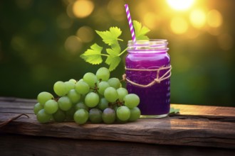 Fresh fruit shake in a glass, smoothie, dessert, dessert, green grape, purple grape juice, wellness
