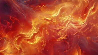 Chaotic swirls of fiery red, orange, and yellow creating a vibrant and intense visual effect, AI
