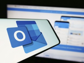 Stuttgart, Germany, 09-21-2023: Mobile phone with logo of email software Microsoft Outlook on