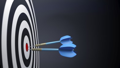 Two blue typical dart arrows 3D illustration