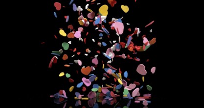 Hearts for Valentine's Day Party Exploding on Black Background