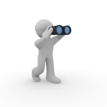 3d man with binoculars on a white background