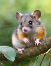 AI generated, A small dormouse is looking for food, (Glis glis)
