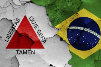 Flags of Minas Gerais and Brazil painted on cracked wall