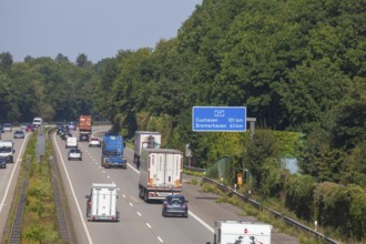 Motorway A 27 with cars and traffic sign, Bremen, Germany, Europe