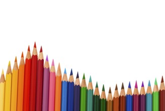 Many different coloured pencils on a white background, Many different colored pencils on white