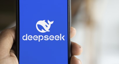 Deepseek Ai logo is displayed on smartphone.