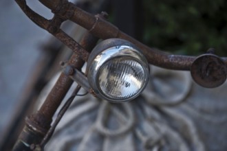 Rusty bicycle handlebars, Volkach, Lower Franconia, Franconia, Bavaria, Germany, Europe