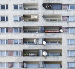 Berlin, Germany, June : Front view of apartment building with balconies, Europe