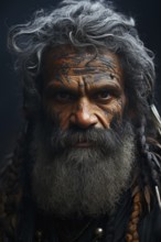 Portrait Papuan man with colourful face painting, feathers, body jewellery, indigenous people,