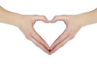 Female hands in the form of heart isolated on white background