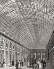 Galerie d'Orléans, Palais-Royal, Paris, antique steel engraved print, 1831