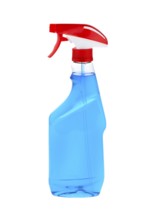 A bottle of cleaning fluid. Bottle isolated against a white background, A bottle of cleaning fluid.