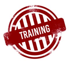 Training, red grunge button, stamp