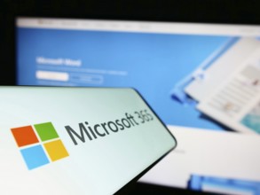 Stuttgart, Germany, 12-19-2022: Cellphone with logo of productivity software Microsoft 365 on