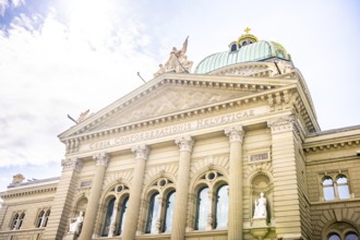 Beautiful Bundeshaus Parliament Building or Federal Palace in a Sunny Day in City of Bern, Canton