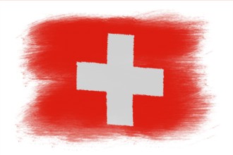 The Swiss flag, Painted grunge flag, brush strokes. Isolated on white background