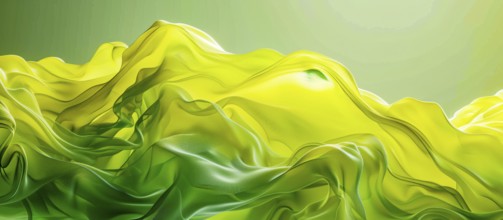 Abstract depiction in yellow and green with flowing, smooth textures and organic shapes, AI