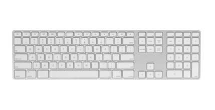Gray keyboard isolated on white background. Closeup, top view