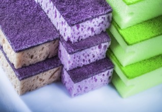 Set of kitchen sponges on white background