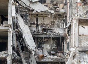 Destroyed and burned houses in the city Russia Ukraine war