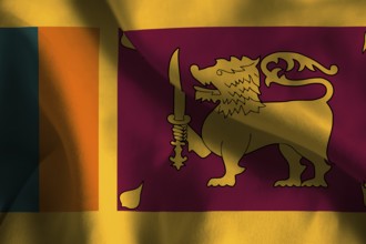 A ruffled fabric flag of Sri Lanka