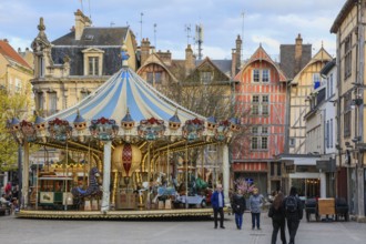 Half-timbered houses on Place Alexandre Israel, roundabout, old town of Troyes, Aube department,