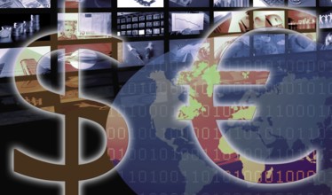 Euro versus dollar currency. Corporate business illustration and photographs metaphor