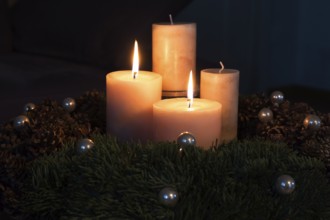 Advent wreath with two burning candles