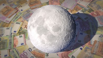 Symbolic image on the subject of funds for moon missions, mineral resources, research funds, etc