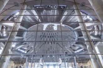 Federal Eagle in the Reichstag, Berlin, Germany, Modern glass façade with reflections and