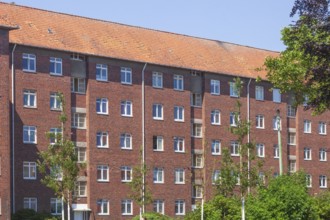 Brick residential building on Waldemar-Becké-Platz, Bremerhaven, Bremen, Germany, Europe