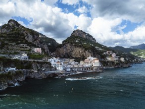 Amalfi from a drone, Salerno, Campania, Italy, Europe
