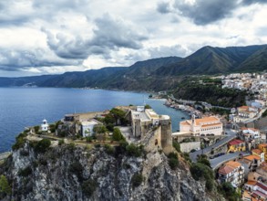 Scilla from a drone, Calabria, Italy, Europe