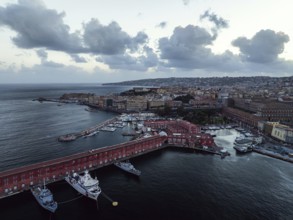 Darsena Borbonica Napoli and Molo San Vincenzo from a drone, Naples, Campania, Italy, Europe