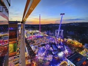 View from above from the Ferris wheel at the Cranger Kirmes in the evening, Herne, Ruhr area, North
